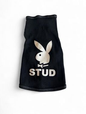VTG Playboy Pets Black Ribbed "STUD" Dog Tank Top Shirt Size M